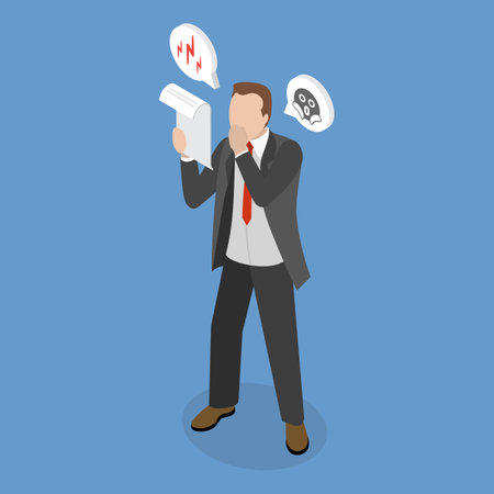 3D Isometric Flat Vector Conceptual Illustration of Shocked Man, Upset Person Holding Documentのイラスト素材