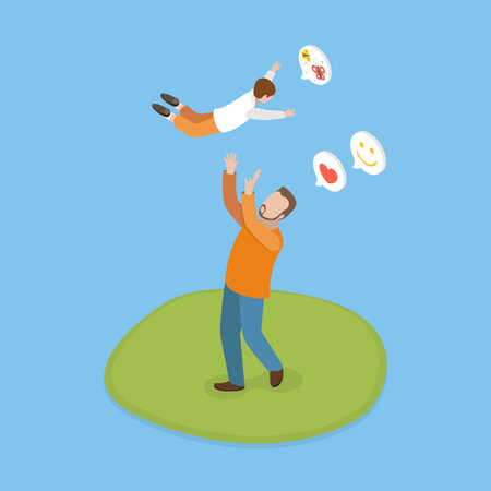 3D Isometric Flat Vector Conceptual Illustration of Father-son Bonding, Fathers Day Bannerのイラスト素材