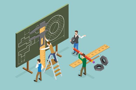 3D Isometric Flat Vector Conceptual Illustration of Mechanical Engineering, Industrial Construction
