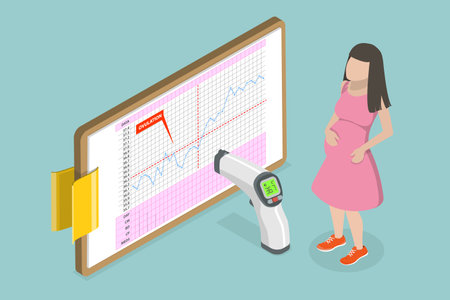 3D Isometric Flat Vector Conceptual Illustration of BBT Chart, Detecting Ovulation With a Basal Body Temperatureのイラスト素材
