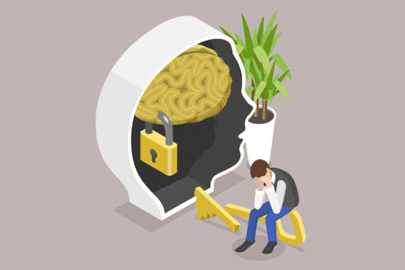 3D Isometric Flat Vector Conceptual Illustration of Fixed Mindset , Human Psychology