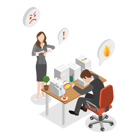 3D Isometric Flat Vector Illustration of Bullying Boss, Frustration and Anxiety at Workplace. Item 1のイラスト素材