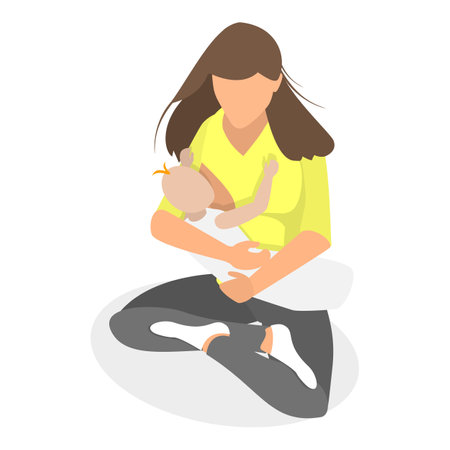 3D Isometric Flat Vector Illustration of Breastfeeding, Women Feed Infants with Breast. Item 3のイラスト素材