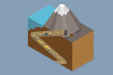 3D Isometric Flat Vector Conceptual Illustration of Miner Work, Coal Miningのイラスト素材