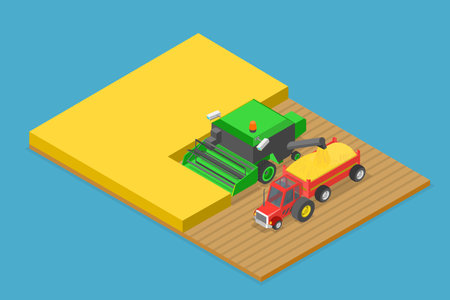 3D Isometric Flat Vector Conceptual Illustration of Combine Harvester, Agriculture Machineryのイラスト素材