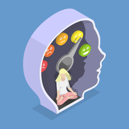 3D Isometric Flat Vector Conceptual Illustration of Emotion Stages, Stress Level Meter Gaugeのイラスト素材