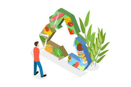 3D Isometric Flat Vector Conceptual Illustration of Food Waste Recycling, Trash Composting Processのイラスト素材