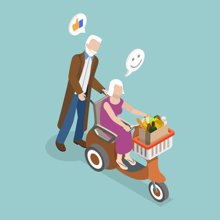3D Isometric Flat Vector Conceptual Illustration of Transport For Senior People, Mobile Scooterのイラスト素材