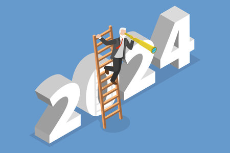 3D Isometric Flat Vector Conceptual Illustration of 2024 Forecast, New Year Business Opportunitiesのイラスト素材