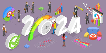 3D Isometric Flat Vector Conceptual Illustration of Effective Performance Management In New Year 2024, Company Development Strategyのイラスト素材
