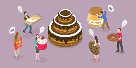 3D Isometric Flat Vector Conceptual Illustration of Sweet Snacks, Enjoying Fresh Confectioneryのイラスト素材