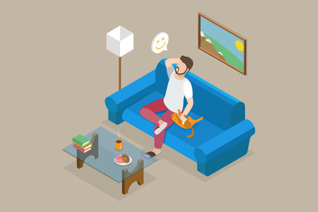 3D Isometric Flat Vector Conceptual Illustration of Enjoying Weekend , Relaxing Staying at Homeのイラスト素材