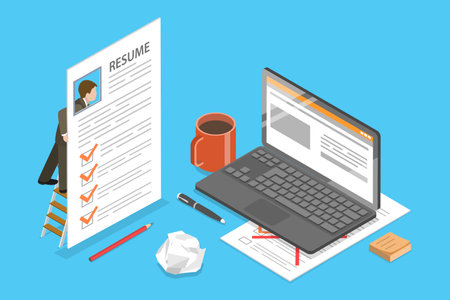 3D Isometric Flat Vector Conceptual Illustration of Working Profile For Hiring, CV or Resumeのイラスト素材