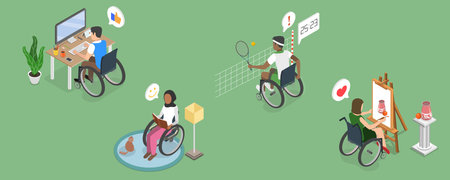 3D Isometric Flat Vector Conceptual Illustration of Life With Disability, Inclusion Societyのイラスト素材