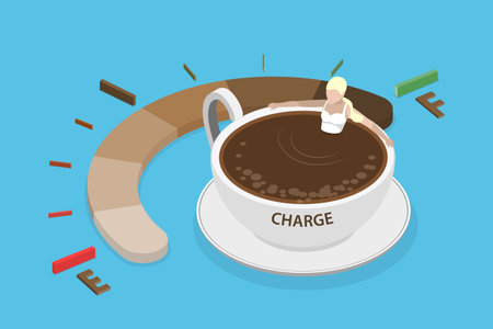 3D Isometric Flat Vector Conceptual Illustration of Coffee Refuel Gauge, Energy Drinkのイラスト素材