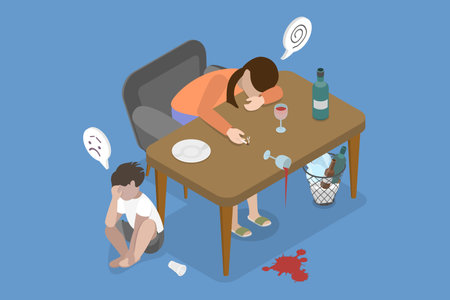 3D Isometric Flat Vector Conceptual Illustration of Alcohol and Drug Addiction, Substance Abuseのイラスト素材