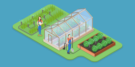 3D Isometric Flat Vector Conceptual Illustration of Drip Irrigation System, Automatic Wateringのイラスト素材
