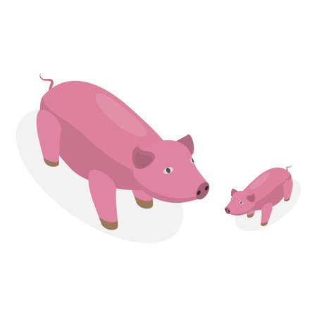3D Isometric Flat Vector Set of Farm Animal Families, Domestic Children and Parents. Item 5のイラスト素材