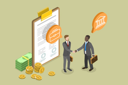3D Isometric Flat Vector Conceptual Illustration of Public And Private Sectors Partnership , Mixed Economy Featuresのイラスト素材