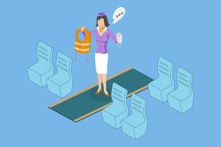 3D Isometric Flat Vector Conceptual Illustration of Flight Safety, Life Jacketのイラスト素材