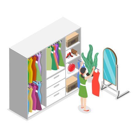 3D Isometric Flat Vector Set of Wardrobes, Clothing Organization or Storage. Item 3のイラスト素材
