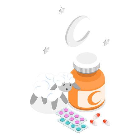 3D Isometric Flat Vector Illustration of Better Sleep Tips, Bedtime Aid Items. Item 2のイラスト素材
