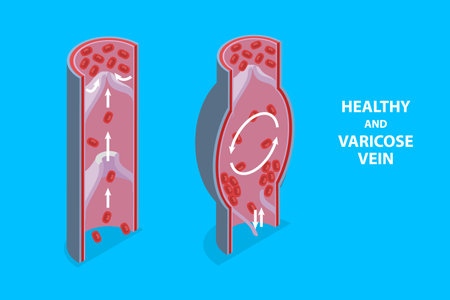 3D Isometric Flat Vector Illustration of Healthy And Varicose Vein, Educational Medical Diagramのイラスト素材