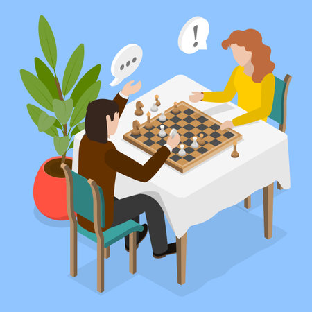 3D Isometric Flat Vector Illustration of Playing Chess, Intelligence Hobbyのイラスト素材