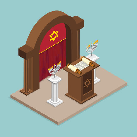 3D Isometric Flat Vector Icon of Synagogue, Traditional Orthodox Judaismのイラスト素材