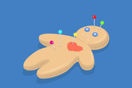 3D Isometric Flat Vector Illustration of Voodoo Doll, Black Magic or Witchcraftのイラスト素材