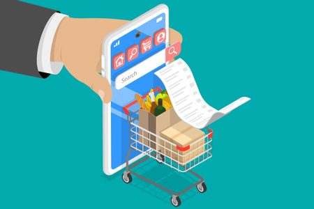 3D Isometric Flat Vector Illustration of Online Supermarket, Grocery Deliveryのイラスト素材