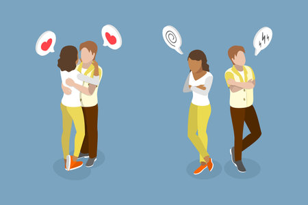3D Isometric Flat Vector Set of Man and Woman Couple, Conflict and Loveのイラスト素材