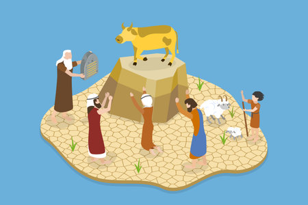 3D Isometric Flat Vector Illustration of Worshiping Idol , Religious Legendのイラスト素材