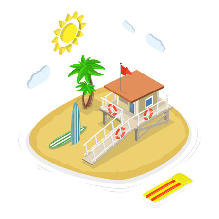 3D Isometric Flat Vector Set of Summer Beach Set, Tropical Islands and Swimming Pool. Item 4のイラスト素材