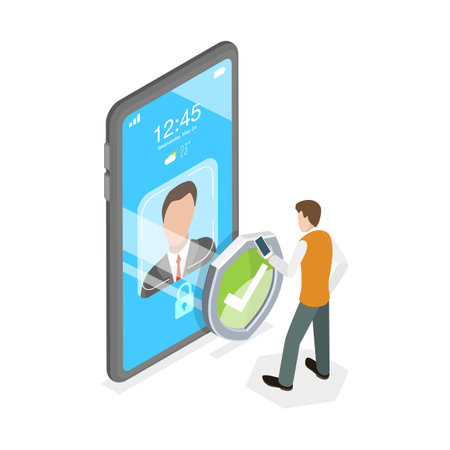 3D Isometric Flat Vector Illustration of Biometrics Identification and Verification, Cyber Security Technologies. Item 3のイラスト素材
