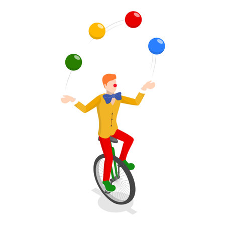 3D Isometric Flat Vector Set of Circus Characters, Clown, Strongman, Acrobats, Trained Animals, Hooper, Juggling Unicyclist. Item 5のイラスト素材