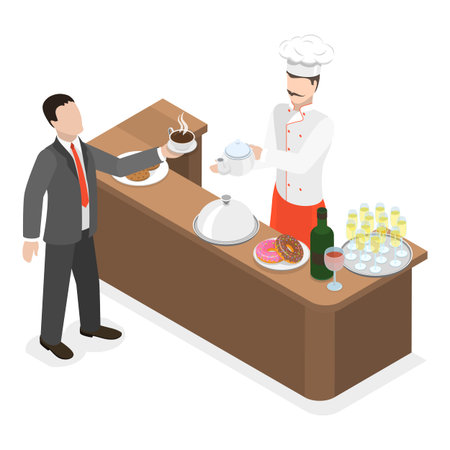 3D Isometric Flat Vector Set of Hotel Services, Room Cleaning and Food Service. Item 2のイラスト素材