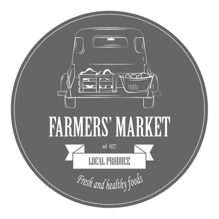 Farm Fresh Products Badge Set Vector Illustration. Contains Images of Barn, Farm Truck, Tractor, Human Hands, Farm Constructions, Tomatoes.. Item 6のイラスト素材