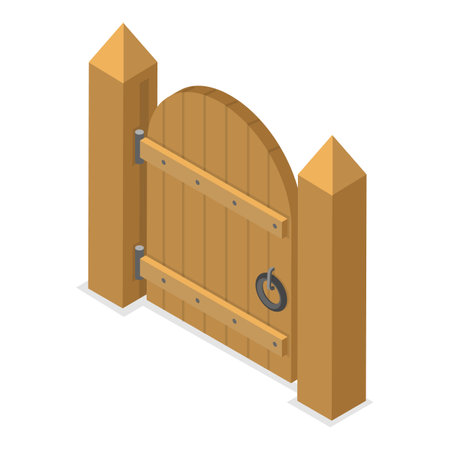 3D Isometric Flat Vector Set of Terrace Fences and Gates, Architecture Eexterior Elements. Item 3のイラスト素材