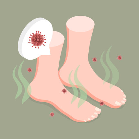 3D Isometric Flat Vector Illustration of Feet Unpleasant Smell, Fungal Lesionsのイラスト素材