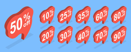3D Isometric Flat Vector Set of Discount Speach Bubble Tags, Sale Labelsのイラスト素材