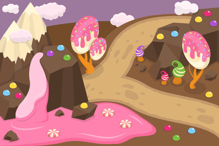 3D Isometric Flat Vector Illustration of Fantasy Candy World, Dream Candylandのイラスト素材