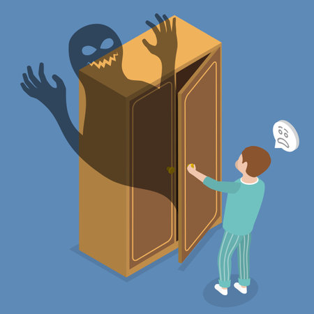 3D Isometric Flat Vector Illustration of Childhood Fears, Children Phobiaのイラスト素材