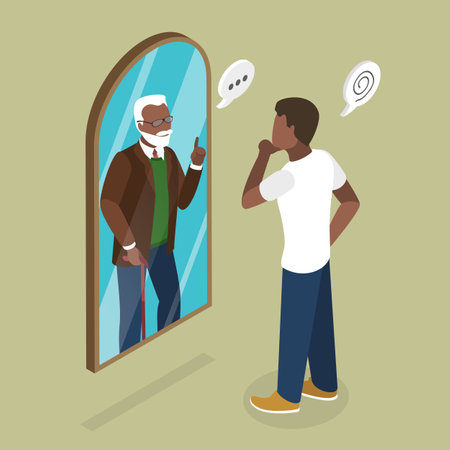 3D Isometric Flat Vector Illustration of Advice From Older Generation , Lifetime and Self-realizationのイラスト素材