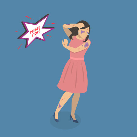 3D Isometric Flat Vector Illustration of Physical Violence, Sexual Harassmentのイラスト素材