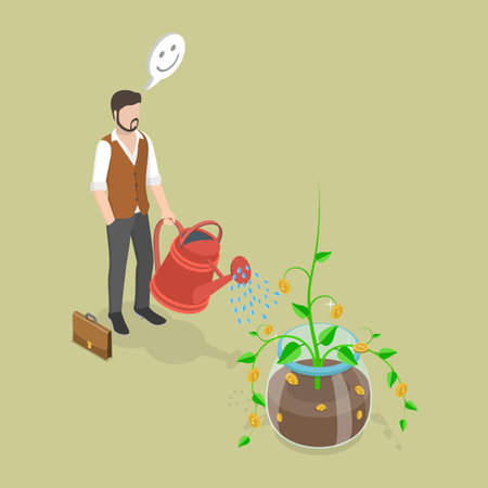 3D Isometric Flat Vector Illustration of Investment Growth, Increase Earning Profit, Success in Wealth Managementのイラスト素材