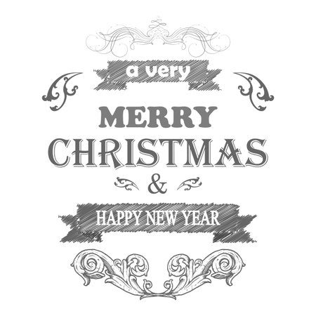 Merry Christmas and Happy New Year Typography Collection. Templates for Greeting Cards. Vector Logo, Emblems.のイラスト素材