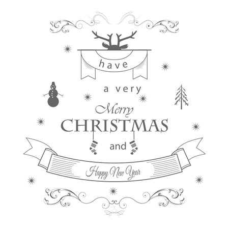 Merry Christmas and Happy New Year Typography Collection. Templates for Greeting Cards. Vector Logo, Emblems.のイラスト素材