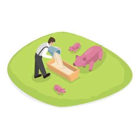 3D Isometric Flat Vector Set of Farming Jobs, Farm Worker and Livestock.のイラスト素材