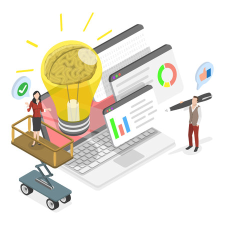 3D Isometric Flat Vector Illustration of Idea Finding, Business Solution, Analytical Research. Item 2のイラスト素材